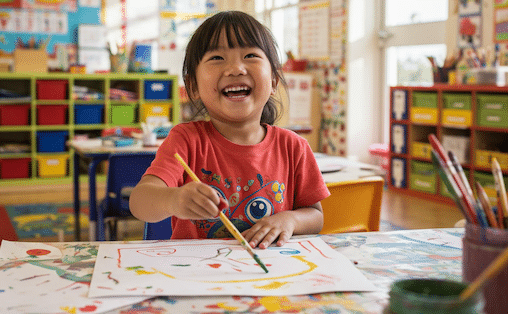 nursery assessment child playing with paint